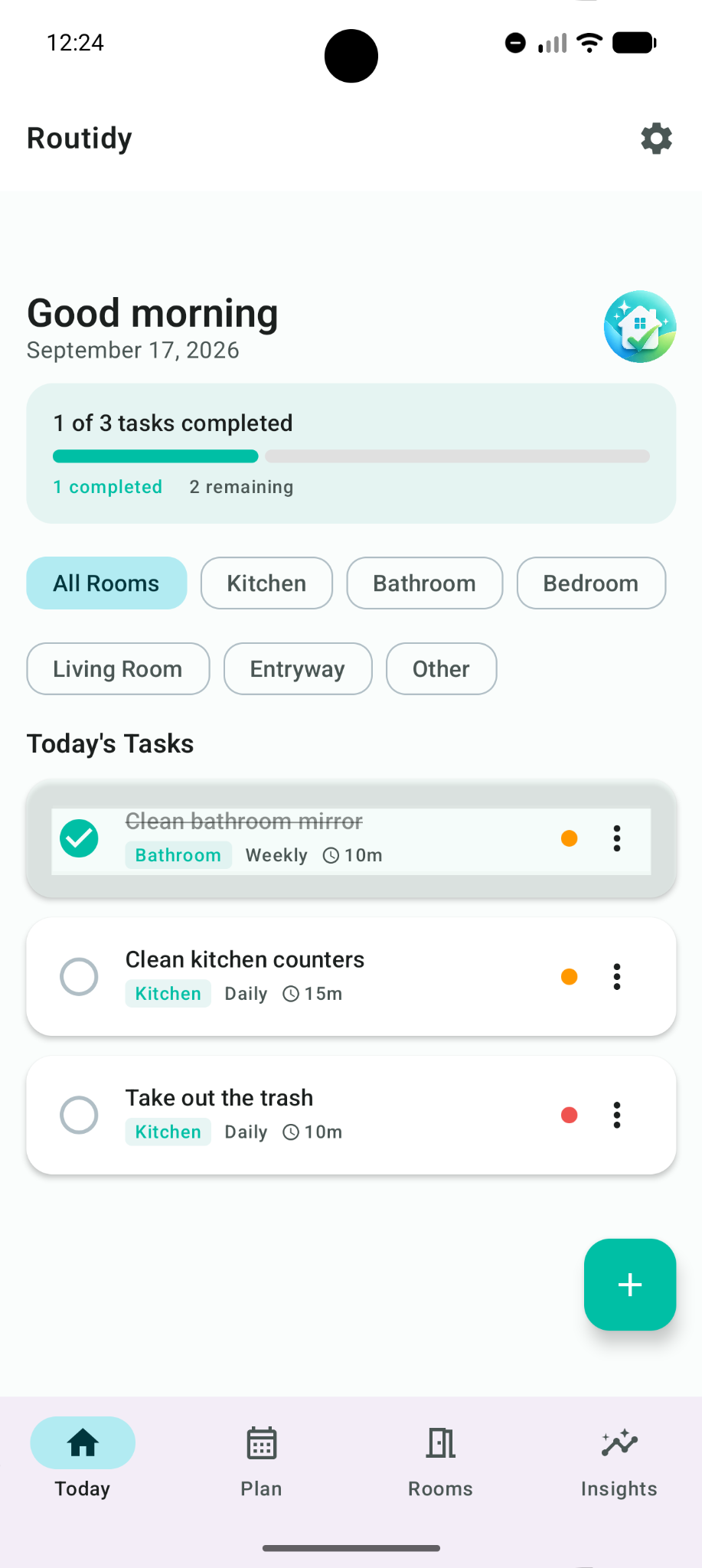 Routidy Today screen
